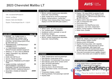 2023 Chevrolet Malibu Lt z USA, uszkodzony, nr VIN 1G1ZD5ST6PF208707